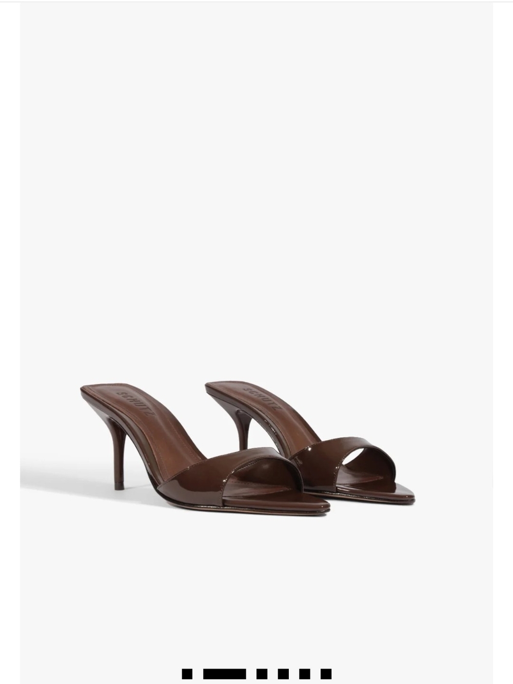 SCHUTZ Brown Patent Leather Open-Toe Mule Heels